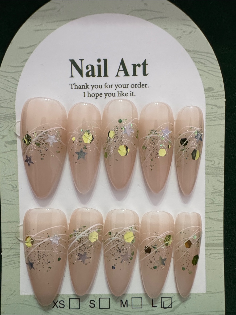 Neutral Nude Press-On Nails with Star & Holographic Accents